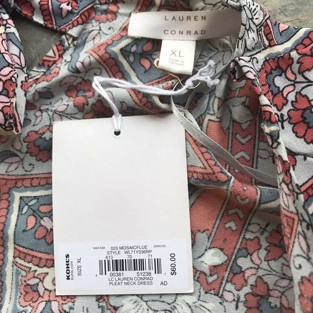 Lauren Conrad Sz XL Dress Cold Shoulder Mandala Floral Boho Ruffle Romantic READ - Picture 6 of 8